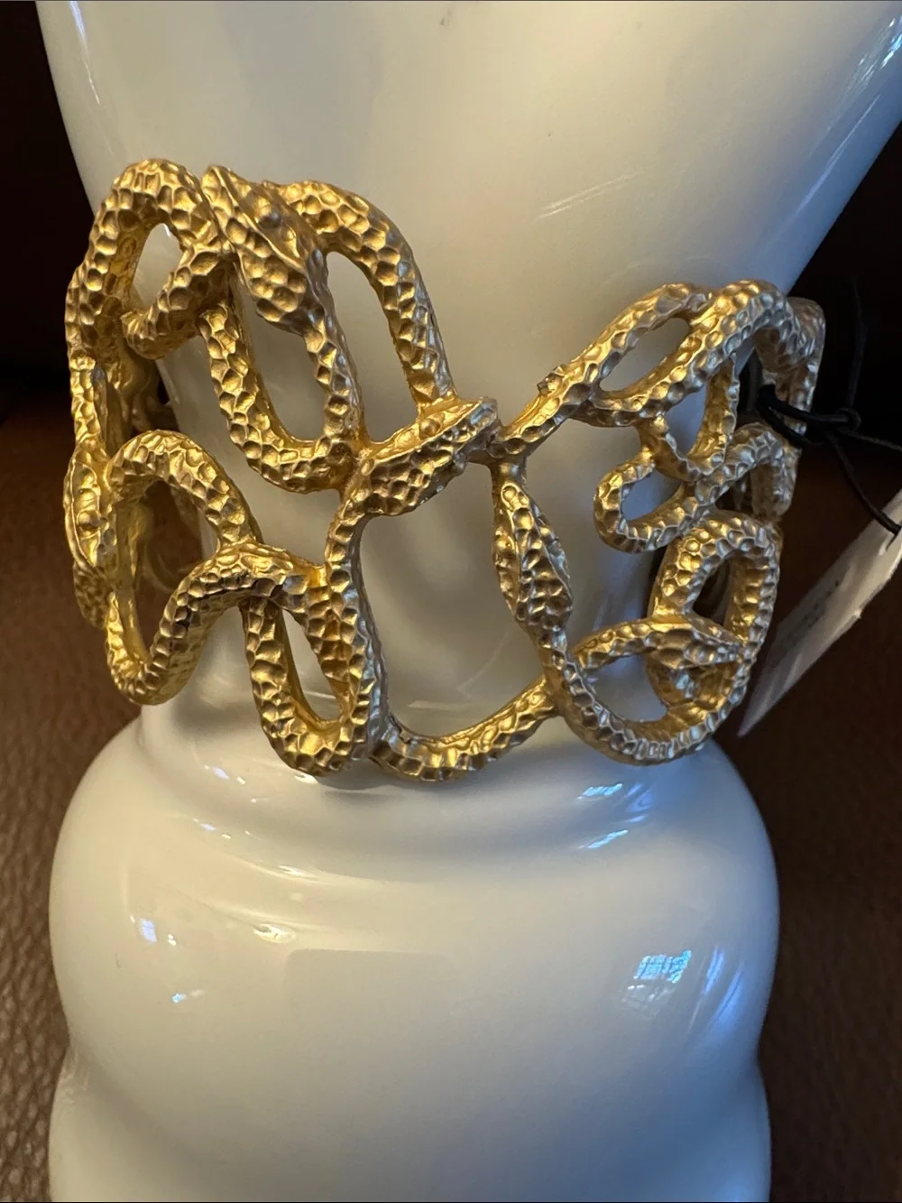 NWT textured gold tone entwined multi-snake clamper bracelet w/white crystal eye